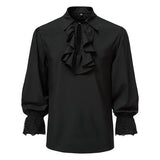 Riolio Frill Jabot Collar Shirt Halloween Men Ruffle Neck Top Long Sleeve Victoria Prince Vampire Costume Gothic Party Blouse For Adult
