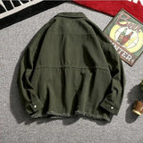 Riolio Japanese Cargo Retro Jacket Men 2025 Spring Loose Large Size Army Green Denim Jacket Preppy Trendy High-end Simple Jacket Chic