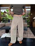 Riolio New Retro Fashion Men Suit Pants Light Luxury Draped Baggy Belt Button-down Solid Color Straight Trousers Elegant Dress Pants