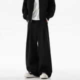 Riolio  Unisex Black Oversized Wide-Leg Sweatpants Drop Crotch with Side Pocket Baggy Fit