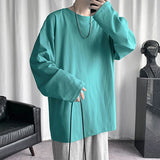 Riolio  Loose Long Sve round Ne T-irt for Men Spring Autumn Pure Color Base Layer irt Inner Wear Big Size Casual Faion