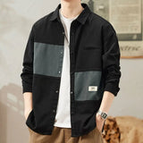 Riolio  American Retro Workwear Spring Men's Long Sleeve Trendy Casual Loose Patchwork Shirt Coat
