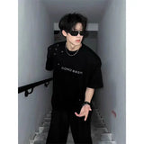 Riolio European and American Summer Trendy Handsome Personality Letter Round Neck Short Sleeve Couple Hip Hop Loose Casual T-shirt Top