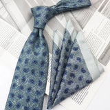 Riolio  2PCS Neck Tie Set Casual Floral Printed Neckties Oversized 9cm Luxury Striped Silky Neck Ties For Men Pocket Square Groom Hanky