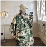 Riolio Summer New Retro Printed Shirt American Men and Women Trendy Hip Hop Personalized Vacation Casual Short Sleeve Top y2k