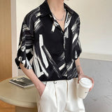 Riolio  Men's Trendy Tie Dye Ink Print High Street Chic Button Up Shirt Summer Fashion Casual Short Sleeve Loose Tops Camisas De Hombre