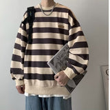 Riolio M-8XL Unisex Sweatshirts Oversized Loose Round Neck Sweatershirt Men and Women Fashion Japanese Contrast Stripe Sweater