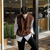 Riolio  Spring Acrylic Knitted Sweater Vest Men V-neck Sleeveless Golf Vest Korean Style Solid Color Loose Casual Casual Men's Vest