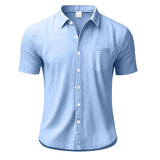 Riolio Summer New Solid Color Linen Men's Shirt Turn-down Collar Short Sleeve Men's Loose Casual Pocket Outdoor Vacation Shirt