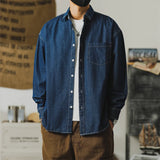 Riolio  Autumn New Men's Long Sleeve Denim Shirt Classic Black Blue Loose Lapel Collar Coats Fashion Korean High Street Male Clothes Top