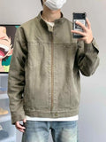 Riolio Spring Autumn Vintage Coat American Retro Heavy Washing Canvas High-end Jacket Men's Stand-up Collar Design Casual Jacket Chic