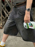 Riolio  Summer New Style Drapey Over-The-Knee Cropped Pants Unisex Trendy American Heavy-Duty Loose Gradient Denim Shorts