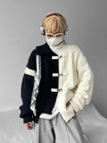 Riolio  Korean street trend men and women spliced sweaters for couples in autumn and winter loose button design knitwear harajuku y2k