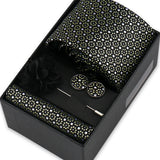 Riolio  Men Necktie Flower Pin Set With Box Luxury Necktie Handkerchief Brooch With Cufflinks Set Gift Box Wedding Men Suits Gravatas