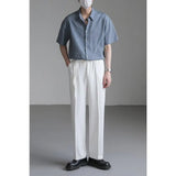 Riolio  New High-end Men Clothing Summer Men's Shirts Textured Short Sleeve Casual Business Shirt Simple Office Top Ice Silk Shirt Men