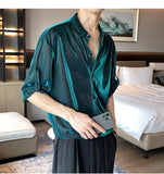 Riolio Men Shiny Design Casual Shirt Trendy Handsome Shirts Fashion Loose Half Sleeve Tops Korean Style Personality Clothing