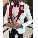 Riolio  3 Pieces Jacquard Jacket with Vest Pant Wedding Suits for Men Single Breasted Peak Lapel Groom Tuxedo Male Fashion Suits