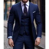 Riolio  3 Pieces Matcha green Blazer Vest Pant Navy Blue Casual Male Suits Slim Fit Fashion Lapel Formal Best Men Wedding