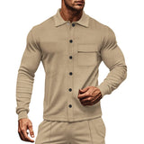 Riolio  Autumn Casual Men's Heavy Twill Lapel Long Sleeve Jacket Single-breasted Solid Color Slim-fit Jacket