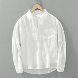 Riolio Japanese Retro Long-sleeved Linen Shirt Men's Summer New Loose Pullover Square Collar Shirt Casual Cotton Linen Top Aesthetic