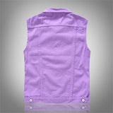 Riolio Men's Sleeveless Jeans Jacket Purple Denim Vest Leisure Cowboy Waistcoat Hip Hop Streetwear Male Lapel Gilet Coat Oversize