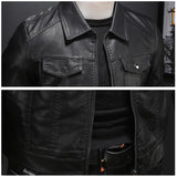 Riolio Men Luxury Black Faux Leather Jackets Men Zipper PU Coat Turn Down Collar Multi-pocket Slim Fit Clothing Man Plus Size 5XL-M