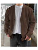Riolio Autumn Fashion Men Luxury Knitted Sweater Coats Trendy Korean Popular V Neck Long Sleeve Cardigan Jacket Casual Stylish Knitwear