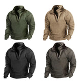 Riolio 2024 Mens Half-Zip Sweatshirts Autumn Male Stand Collar Loose Solid Color Pullover New Man Trend Casual Army Green Hoodies