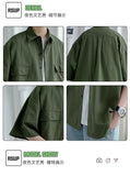 Riolio Working Pocket Solid Color Pure Cotton Short-sleeved Shirt Fashionable Summer Lapel Button Functional Half-sleeved Cardigan