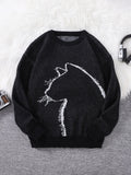 Riolio  New Popular Autumn and Winter Simple Kitten Jacquard Double-Sided Pattern Pullover Sweater Casual Round Neck Knitted Men's Pullover