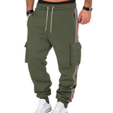 Riolio  Men's Striped Side Cargo Joggers Loose Fit Drawstring Casual Sports Pants With Multi Pockets
