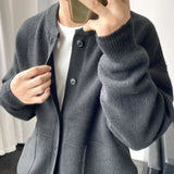 Riolio Man Clothes Round Collar Plain Knitted Sweaters for Men Crewneck Solid Color Cardigan Green Black Japanese Harajuku Fashion Neck