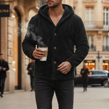 Riolio  Men's Fleece Hooded Cardigan Casual Button Up Long Sleeve Warm Knit Jacket For Daily Wear