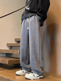 Riolio New Men's Striped Woolen Straight Leg Trousers Classic Y2K Vintage Baggy Pants Casual High Street Fashion Gym Sweatpants