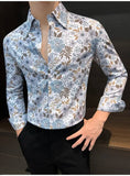 Riolio  Floral Shirt Men Long-sleeved Versatile Handsome Trendy Men Printed Shirt