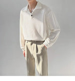 Riolio New Trendy Waffle Men Polo Shirt Leisure High Quality Solid Color Long Sleeve T-shirt Korean Fashion Autumn Loose Basic Shirts
