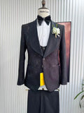 Riolio  Luxury Jacquard Man Suits 3 Pieces Banquet Party Wear Long Sleeved Handsome Slim Fit Suit Set For Men Birthday Party Tuxedo