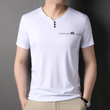 Riolio Silk V-Ne ort Sve T-irt Men's Pure Color Summer Ice Silk Feel High End Dad Clothes Faion Urban Busin Casual