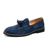 Riolio  Spring Luxury Brand Suede Men's Tassel Design Loafers Slip-on Handmade High Quality Nubuck Leather Shoes Pointed Toe Thick Sole