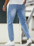 Riolio  Men's Light Blue Ripped Washed Slim - Fit Jeans, Trendy Street Tapered Pants