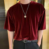 Riolio  Mens T-Shirt Gold Velvet Casual T-Shirt Spring Autumn Fashion Personality Streetwear All-Match Solid Color Tops Men'S Clothing