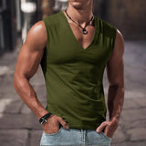 Riolio  Summer Men's Solid Color V-Neck Tank Tops Casual Breathable Sleeveless T-Shirt Men Fitness Sports Vest Male Outdoor Jogging Tops