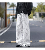 Riolio  Jeans Mens Classic Straight Leg Jeans White Tie Dye Denim Pants Unisex Fashion Casual Trousers Streetwear Hip Hop Style Washed