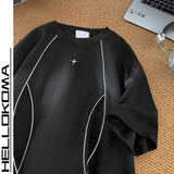 Riolio American High Street Niche Suede Short-sleeved T-shirt Men's Summer Korean Style Fashion Reflective Strip Loose T-shirt Urban
