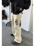 Riolio  American high street men and women trendy personalized graffiti straight leg jeans couple spring and autumn loose casual pants