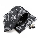 Riolio  New Men's Polyester Tie Pocket Square Cufflink Set Green Wine Red Brown Paisley Flower Necktie Business Party Accessories Gifts