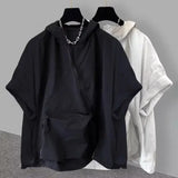 Riolio  Trendy Zip-Up Hooded Short Sleeve Men's T-Shirt Korean Style Loose Fit Large Pocket Summer Casual Tops