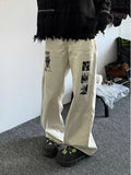 Riolio  American high street men and women trendy personalized graffiti straight leg jeans couple spring and autumn loose casual pants