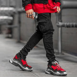 Riolio  Stylish Tide Brand Men Cargo Narrow Leg Denim Pants Elastic Slim Fit Jeans Solid Color Multi Pockets Casual Skinny Male Trousers