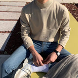Riolio  Half-turtleneck Sweater for Men, Long-sleeved Korean Style Trendy Knitted Sweater with Bottoming Shirt, Hong Kong Style Casual